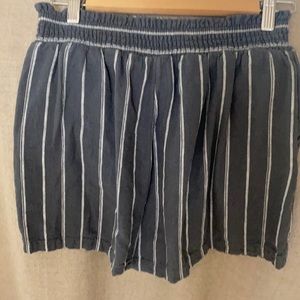 Blue and white stripe linen shorts